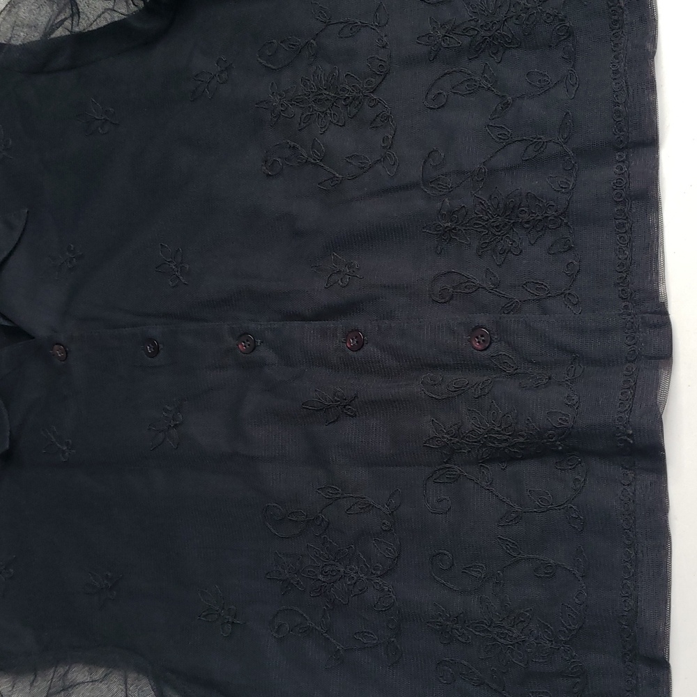 Vintage Petite Sophisticate Sheer Floral Embroidered Top Size M Grunge 90s Black - Picture 15 of 16